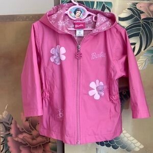 Vintage Y2K Barbie pink floral hooded rain jacket sz 4